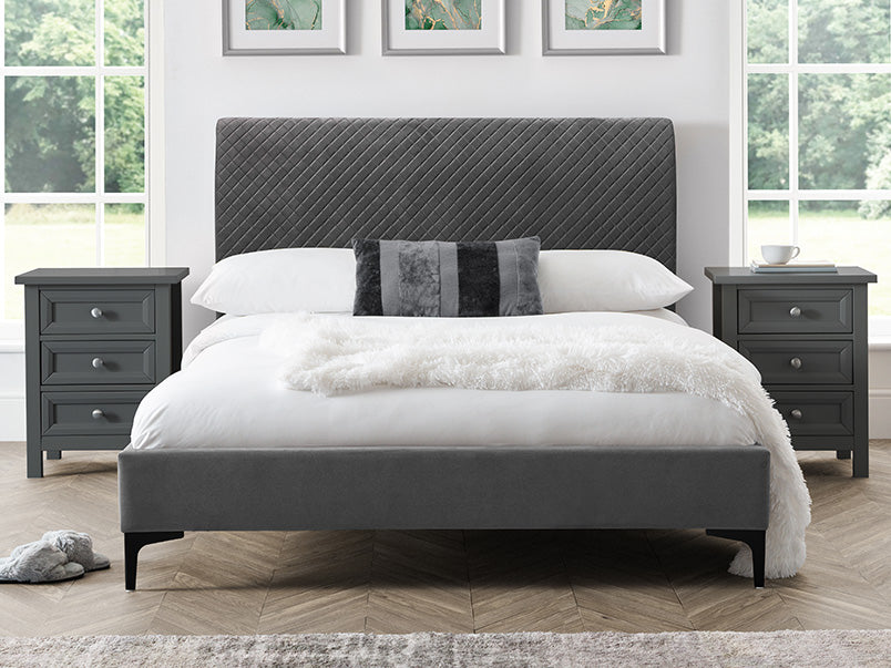 Sanderson Diamond Quilted Velvet Bed Grey