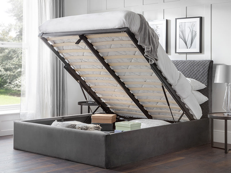 Sanderson Diamond Quilted Velvet Ottoman Bed