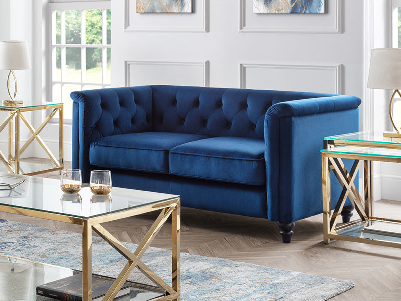 Sandringham 2 Seater Sofa Blue Velvet