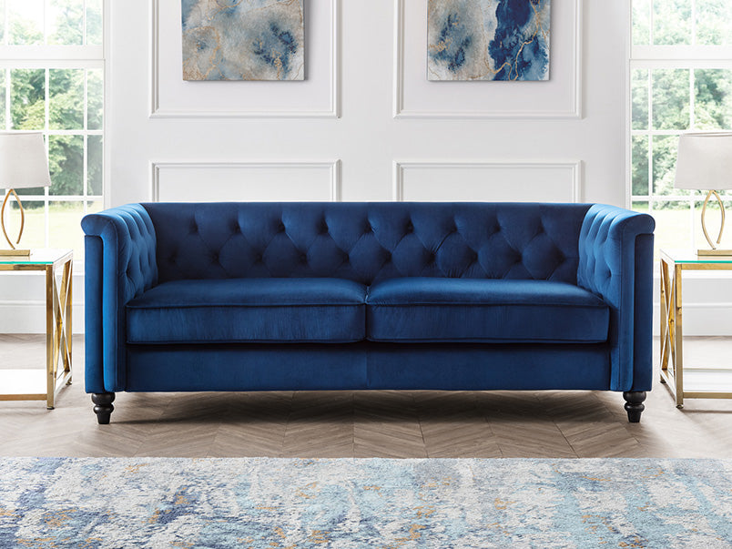 Sandringham 3 Seater Sofa Blue Velvet