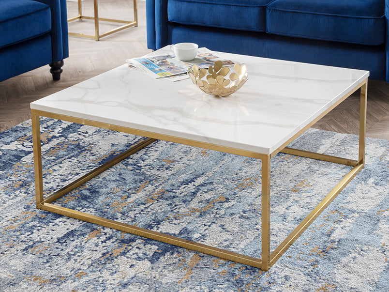 Scandi Gold White Marble Top Coffee Table