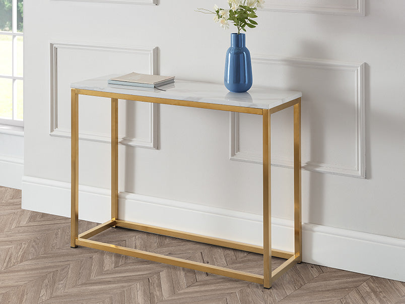 Scandi Gold Console Table White Marble & Gold
