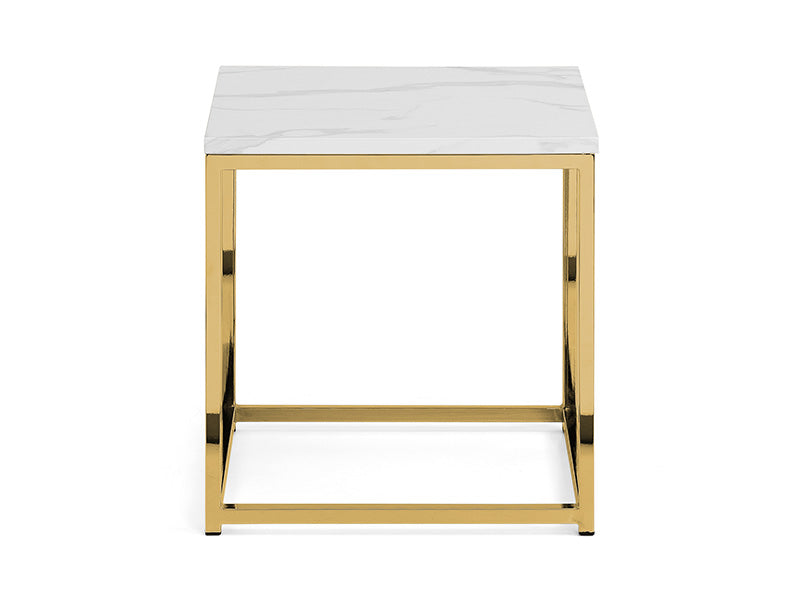 Scandi Gold White Marble Top Lamp Table