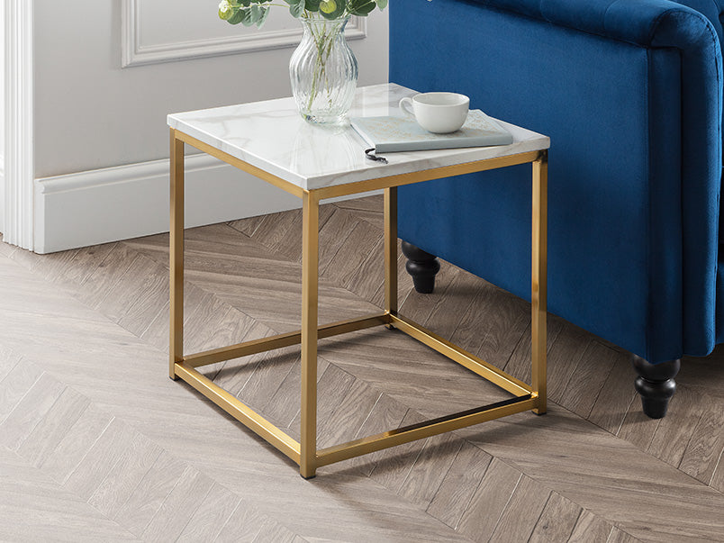 Scandi Gold White Marble Top Lamp Table