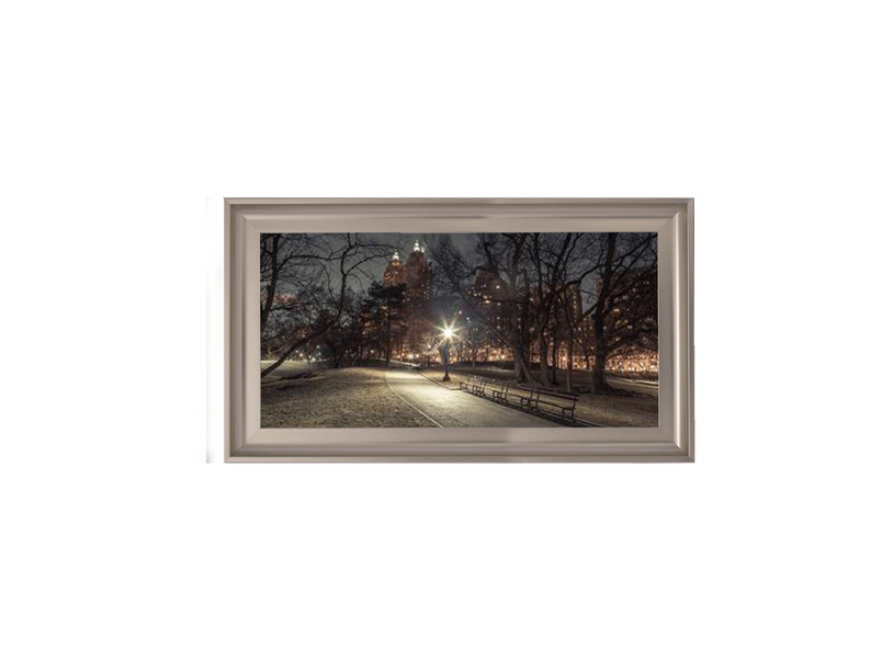 Path in cental park at night, winter, snow, New York. Assaf Frank