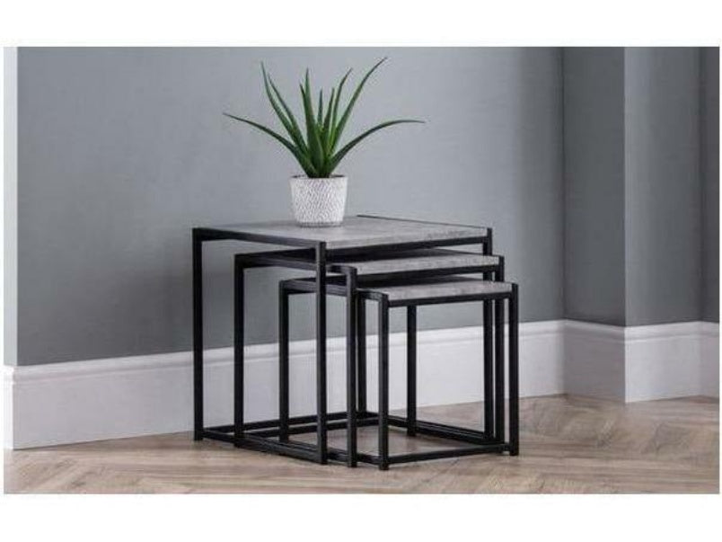 Staten Concrete Black Nest Of 3 Tables