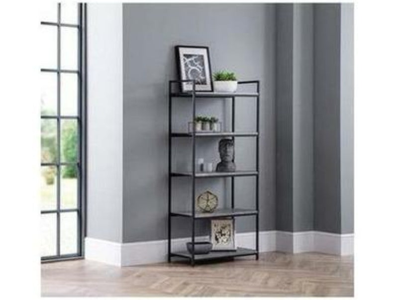 Staten Tall Concrete Black Bookcase