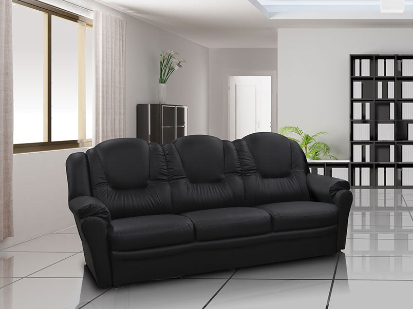 Combo 1 - 3 Seater Faux Leather Sofa with Single Divan Base and Comfort Mattress