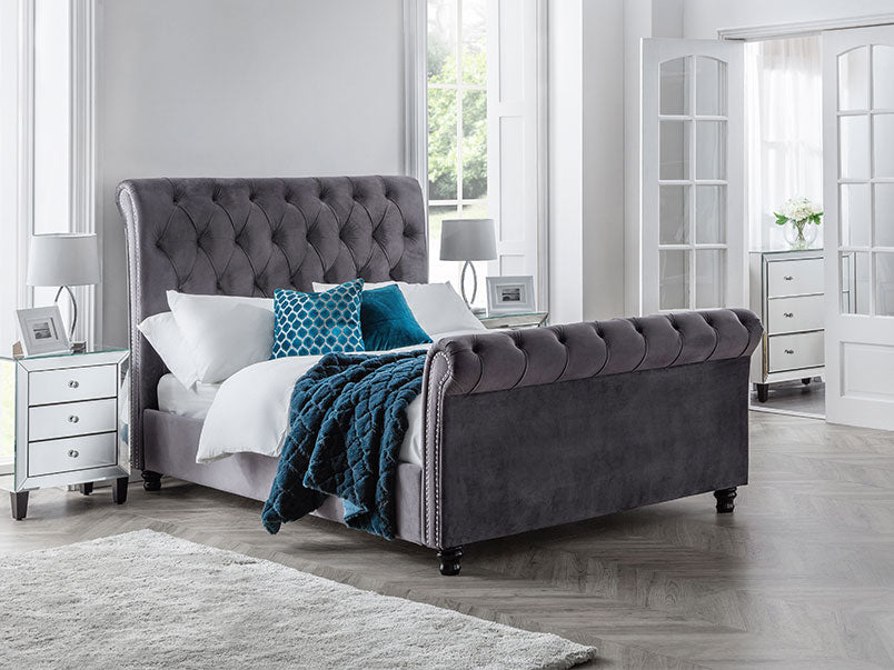 Valentino Grey Velvet Bed