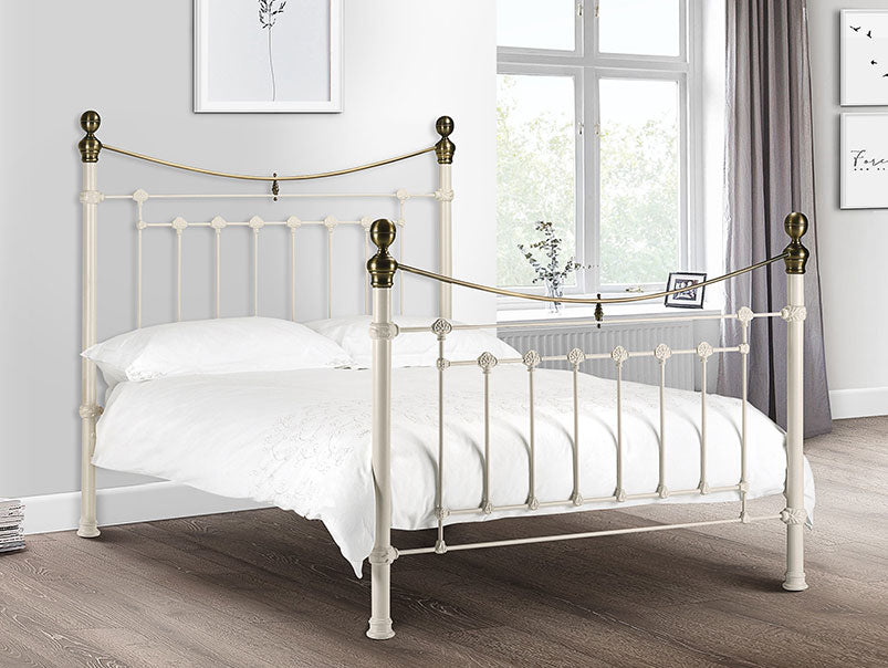Valentina Powder Coated Steel Bed with Brass Finials