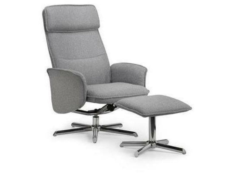 Aria Recline Chair With Chrome Base Grey Linen