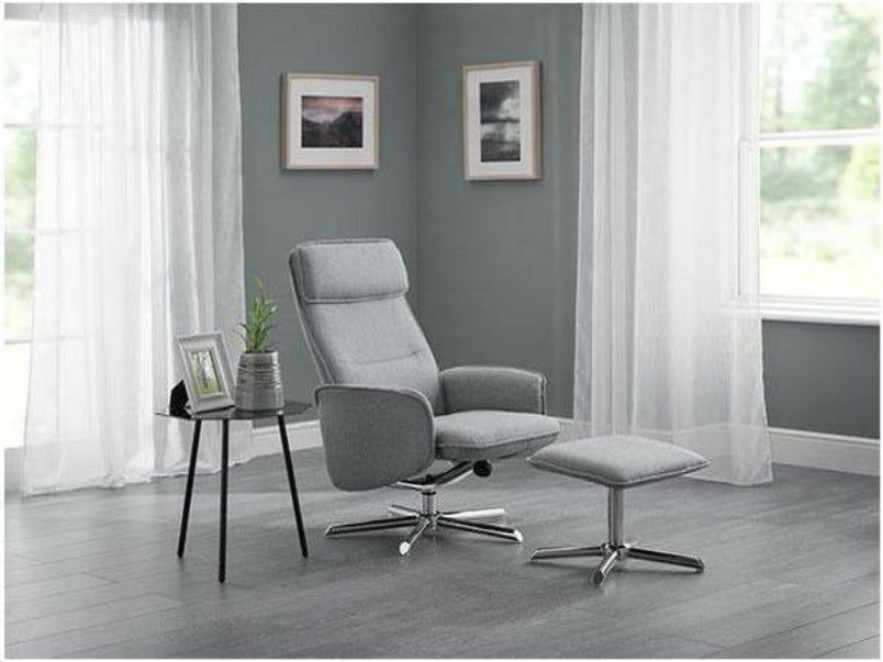 Aria Recline Chair With Chrome Base Grey Linen