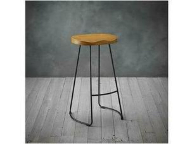 Bailey Pine Wood Seat Black Metal Leg Bar Stool