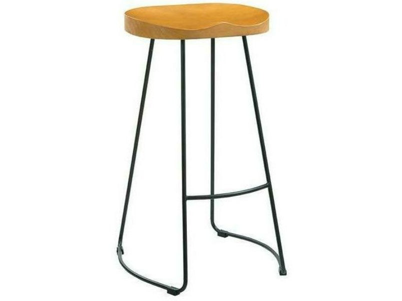 Bailey Pine Wood Seat Black Metal Leg Bar Stool