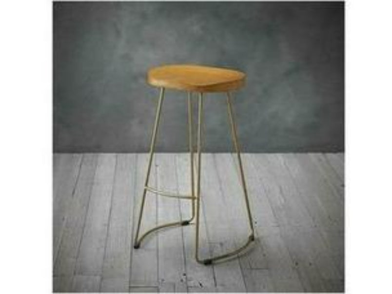 Bailey Pine Wood Seat Gold Effect Leg Bar Stool