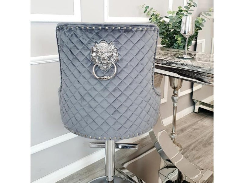 Bentley Bar Stool with Lion Knocker and Quilted Back