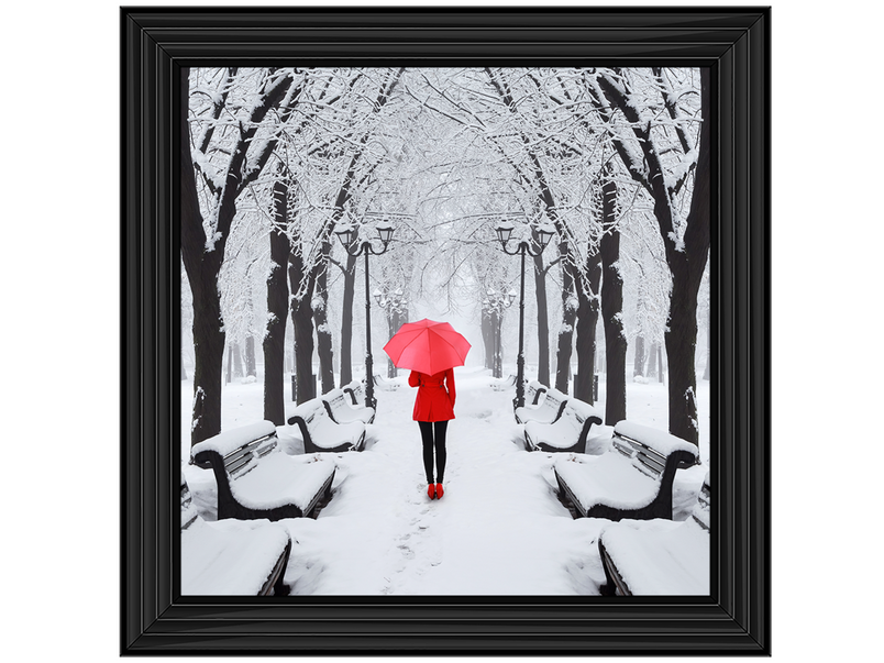 Red umbrella walk in the park