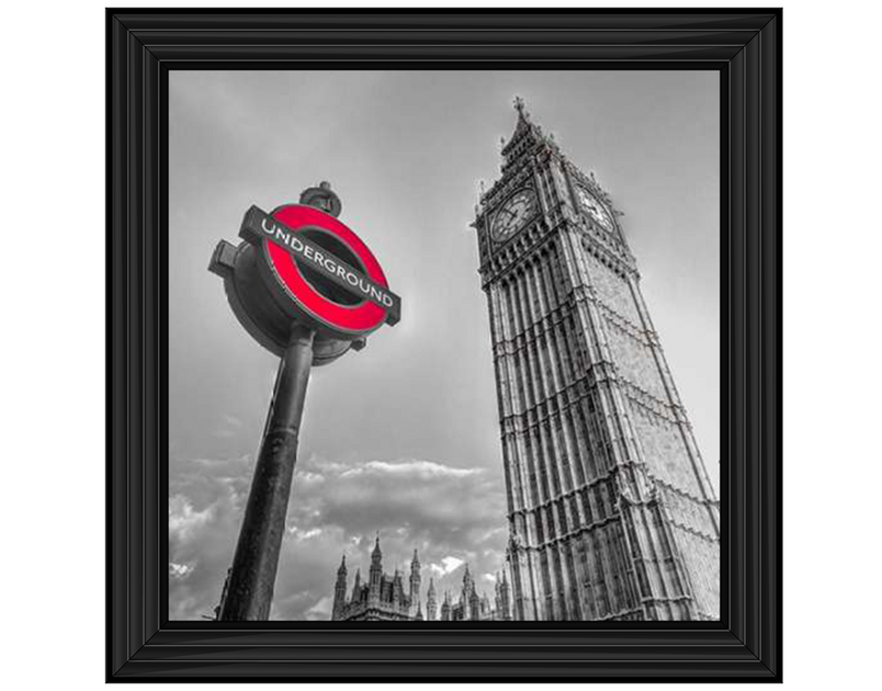 Underground sign by Big Ben - B&W