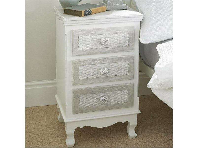 Brittany 3 Drawer Bedside White-Grey