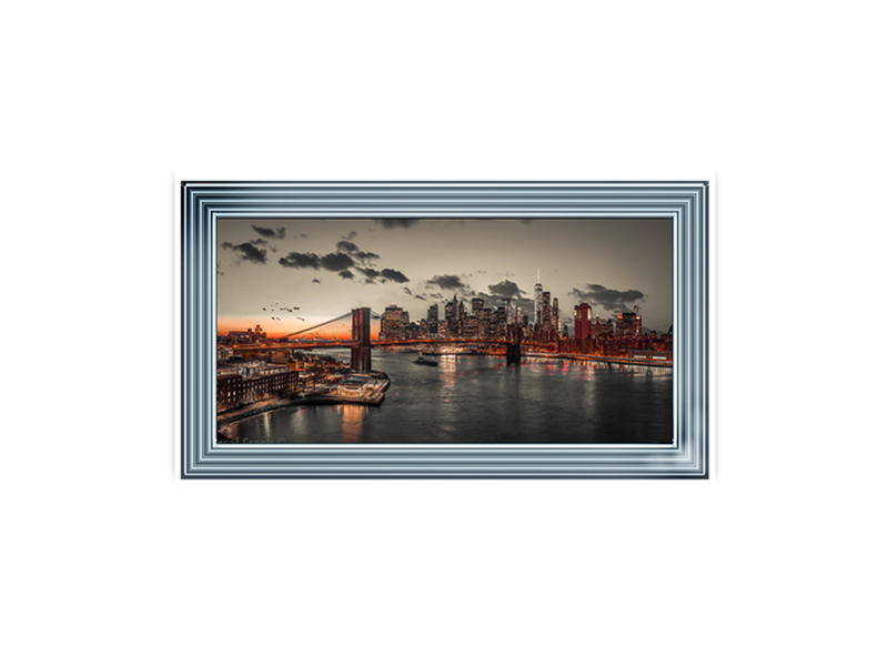 Evening view of Lower Manhattan sky|skyline with Brooklyn bridge over East river