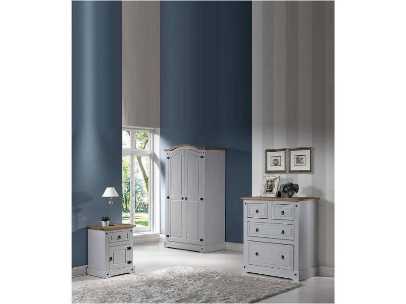 Corona 1 Drawer 1 Door Bedside Cabinet in Grey Distressed Waxed Pine