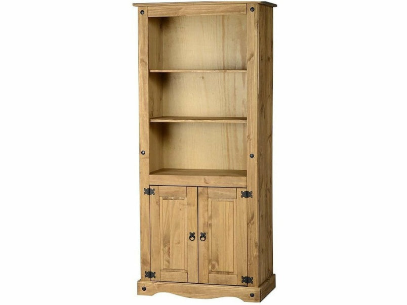 Corona 2 Door Display Unit Bookcase in Distressed Waxed Pine