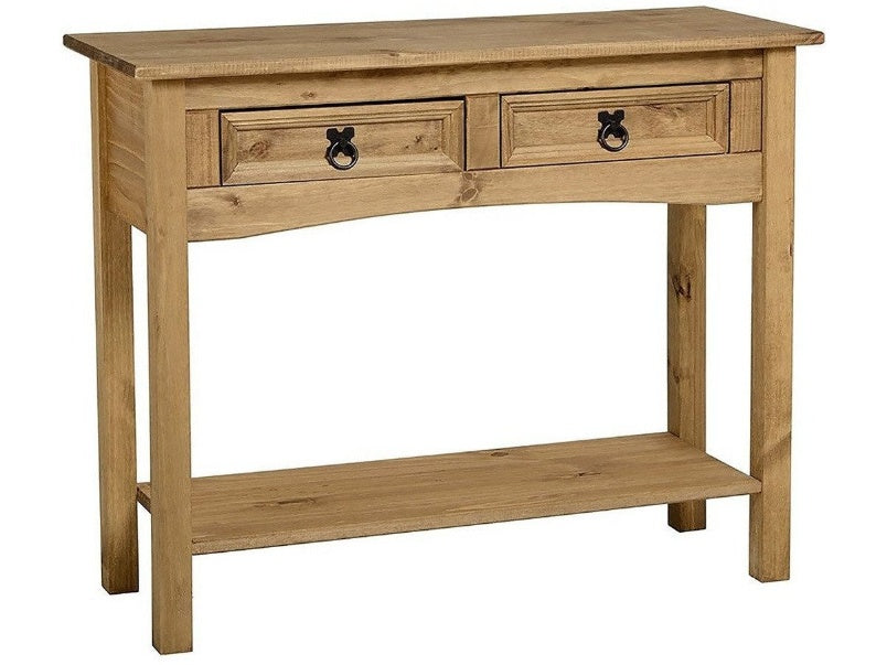 Corona 2 Drawer Console Table with Shelf in Distressed Waxed Pine