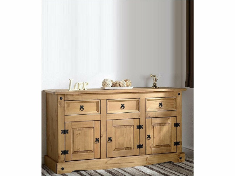 Corona 3 Door 3 Drawer Sideboard in Distressed Waxed Pine