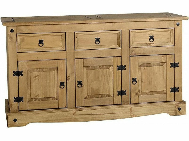 Corona 3 Door 3 Drawer Sideboard in Distressed Waxed Pine