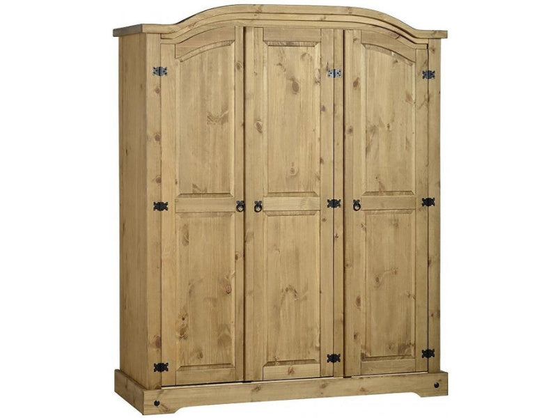 Corona 3 Door Wardrobe in Distressed Waxed Pine