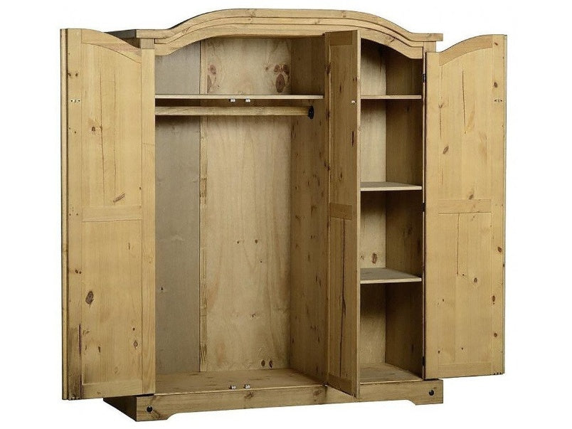 Corona 3 Door Wardrobe in Distressed Waxed Pine