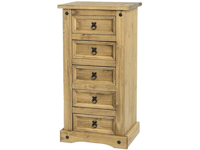 Corona 5 Drawer Narrow Chest in Distressed Waxed Pine