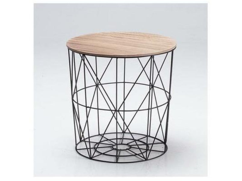 Cosmo Cage Table Black With Oak Finish Top