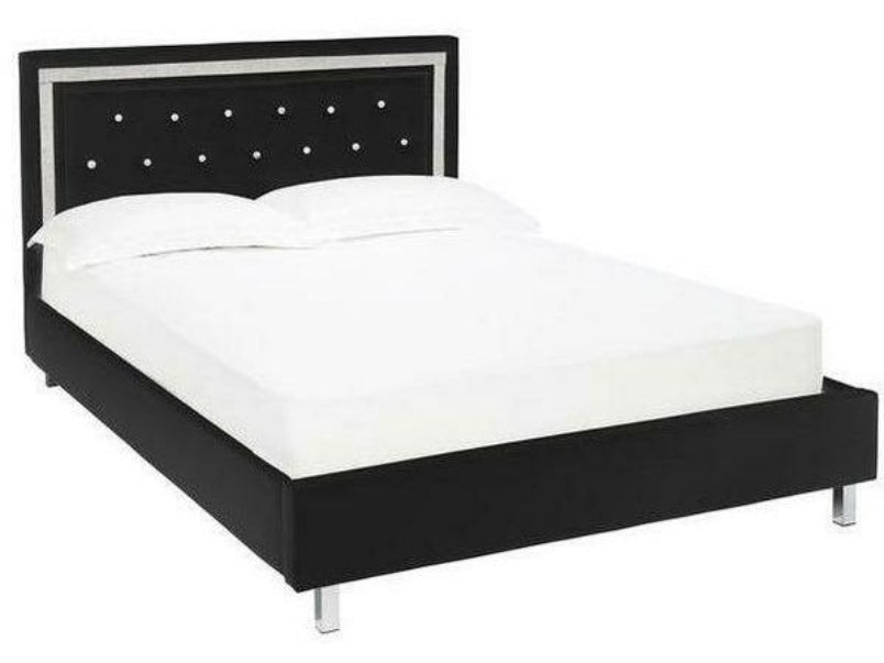 Crystalle 4.6 Double Faux Leather Bed Black