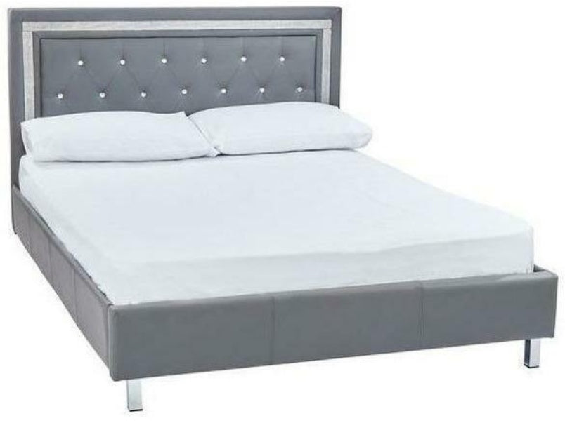 Crystalle 4.6 Double Faux Leather Bed Grey