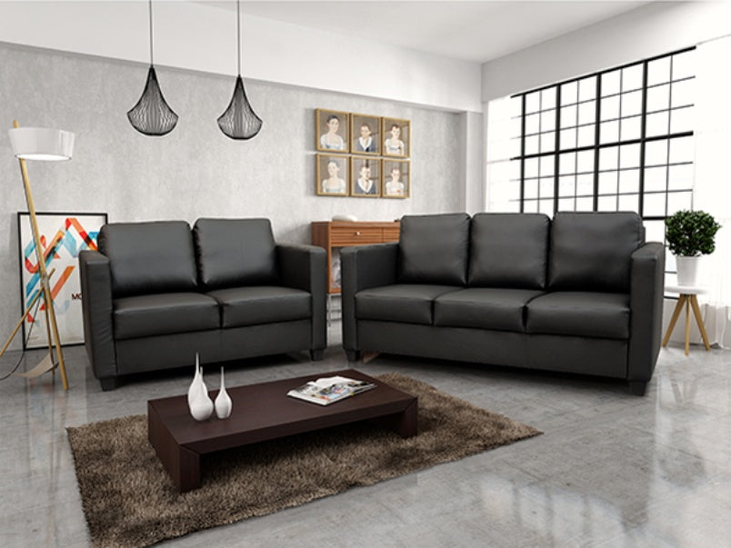 Cube 3+2 Faux Leather Sofa Set Black