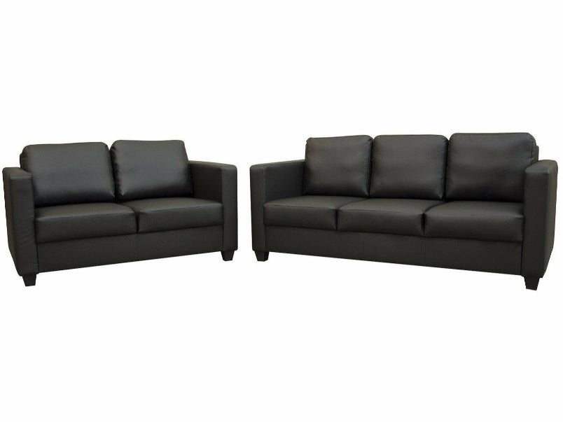 Cube 3+2 Faux Leather Sofa Set Black