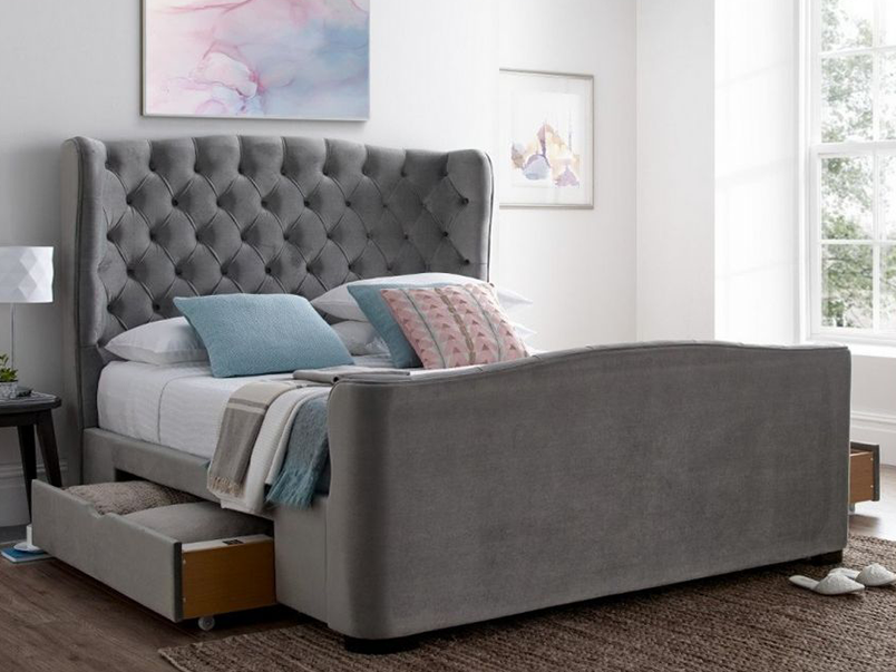 Downton Grey Velvet 2 Drawer Storage Bed