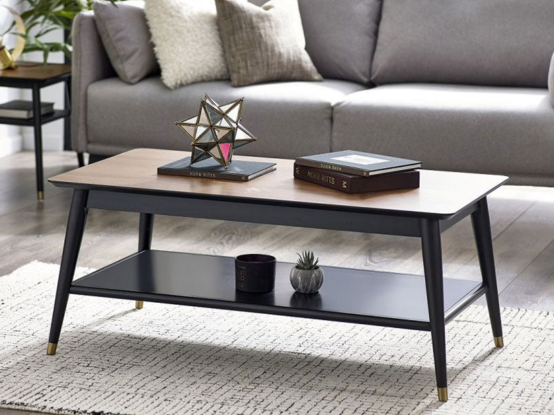 Findlay Coffee Table with Shelf Walnut & Black