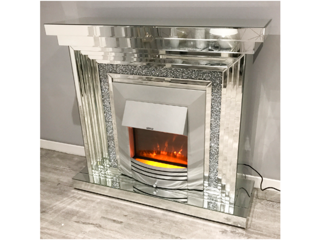 Traditional Grey/Silver Glass Mocka Fireplace
