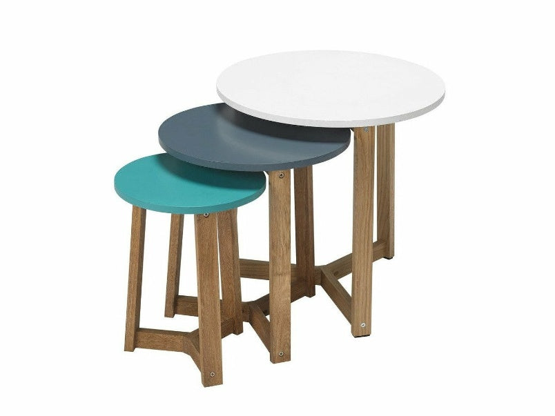 Jasper Nest of Tables Solid Oak-Funky Coloured Tops