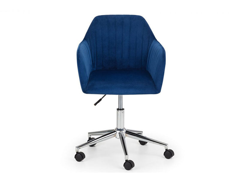 Kahlo Velvet Swivel Office Chair Blue & Chrome