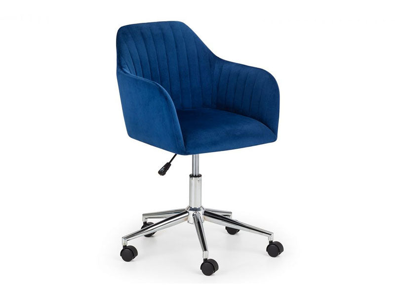 Kahlo Velvet Swivel Office Chair Blue & Chrome