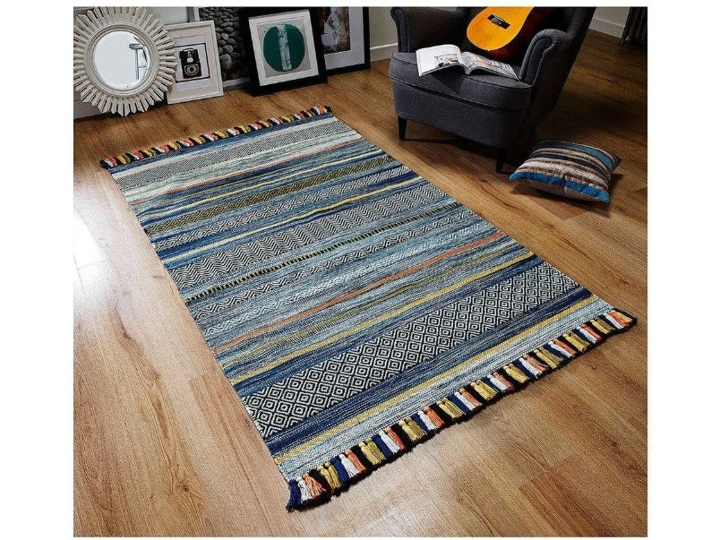 Kelim Stripe Blue Rug