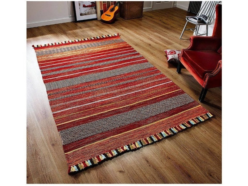 Kelim Stripe Red Rug