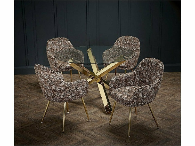 Lara Leopard Print Dining Chair With Gold Legs (Pack of 2)
