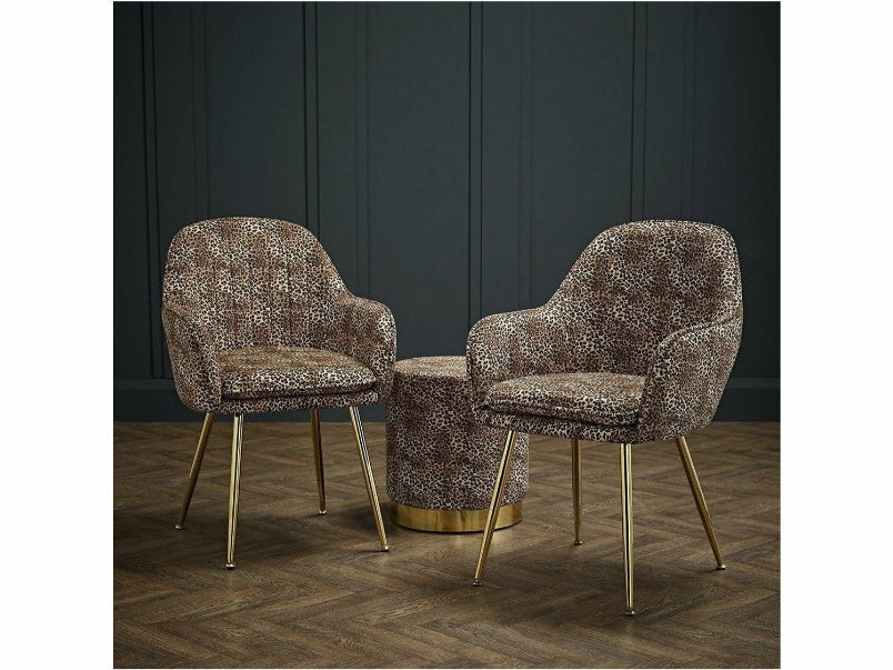 Lara Leopard Print Dining Chair With Gold Legs (Pack of 2)