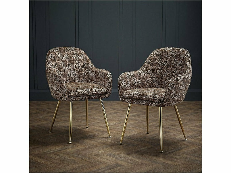 Lara Leopard Print Dining Chair With Gold Legs (Pack of 2)