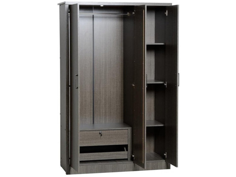 Lisbon 3 Door Wardrobe in Black Wood Grain