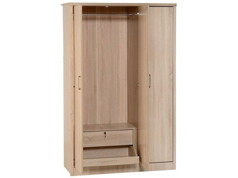 Lisbon 3 Door Wardrobe in Light Oak Effect Veneer